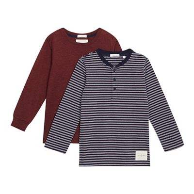 J by Jasper Conran Pack of two boys' navy stripe and burgundy long sleeve t-shirts